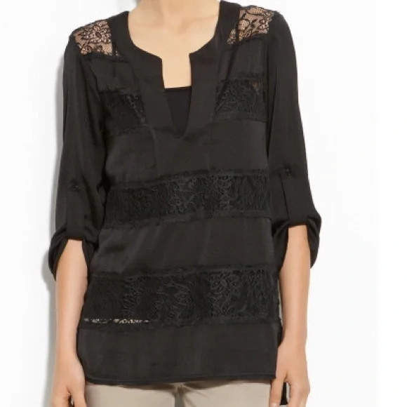 NWT BCBGMaxAzria Erid Lace Striped Black Tunic*